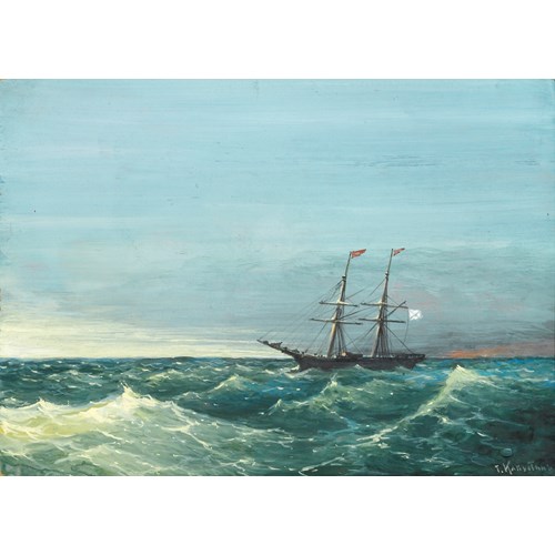 A Russian Merchant Brig in Rough Seas